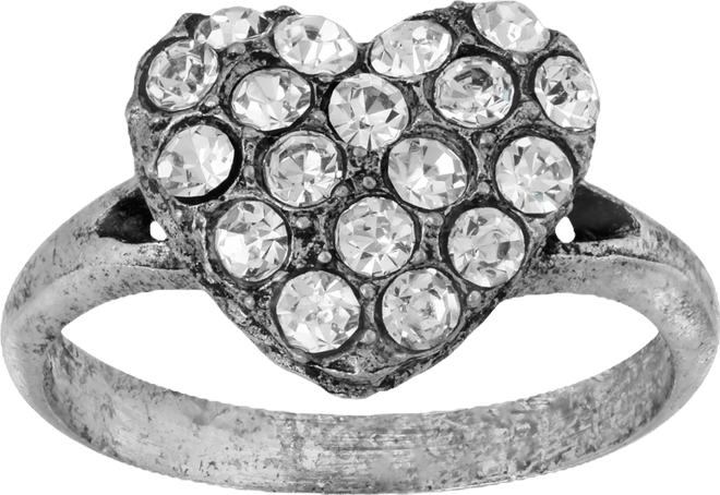 Pewter Crystal Pave Heart Ring