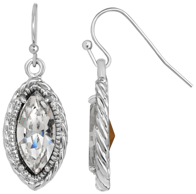 Silver-Tone Clear Crystal Navette-Shaped Earrings