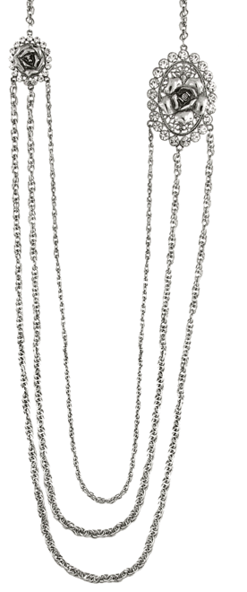 Silver-Tone Crystal Flower Triple Chain Necklace 30"