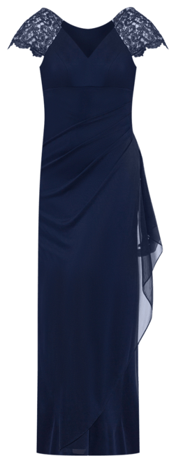 Lace-Sleeve Chiffon Gown