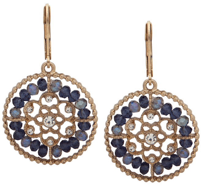 Gold-Tone Crystal & Bead Openwork Drop Earrings