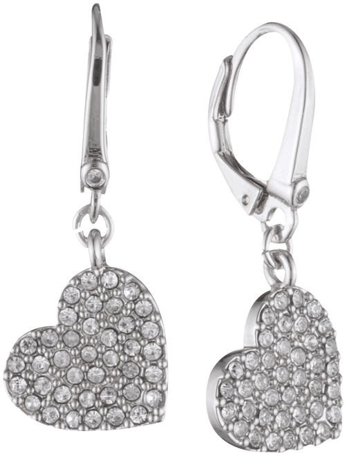 Crystal Heart Drop Lever Back Earrings
