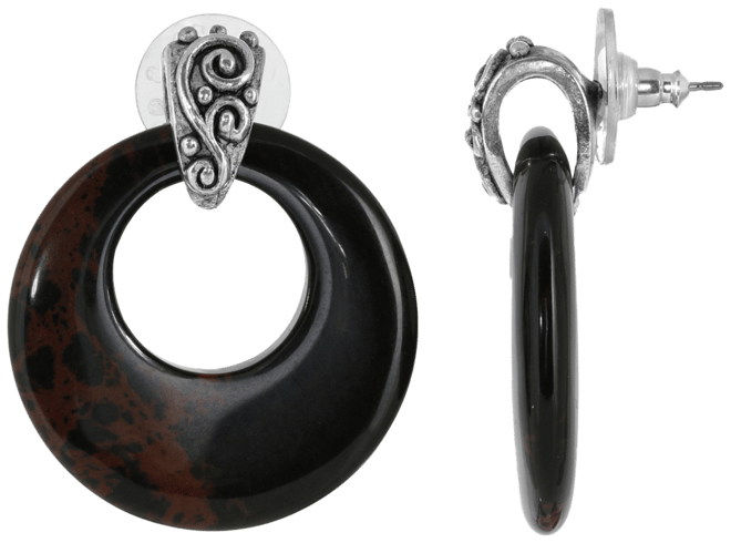 2028 Pewter Semi Precious Round Obsidian Hoop Earrings Macy s