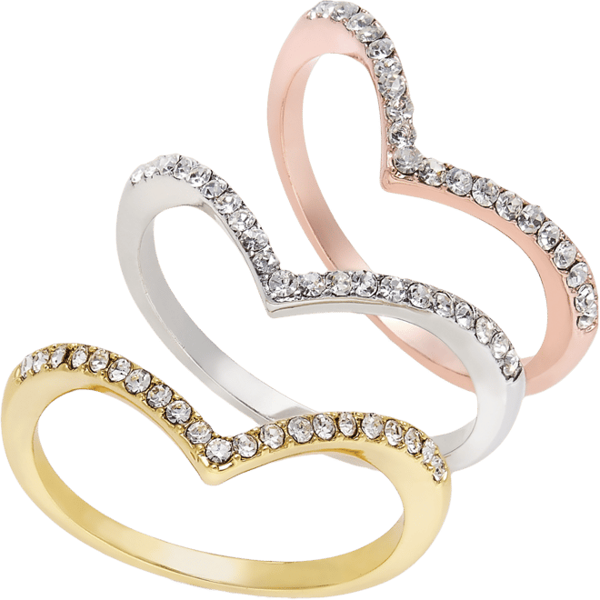 Tri-Tone 3-Pc Set Crystal Chevron Stackable Rings, Created for Macy's