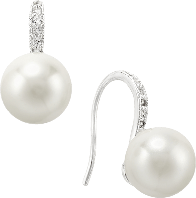 Silver-Tone Imitation Pearl and Pave Drop Earrings, Created for Macy's