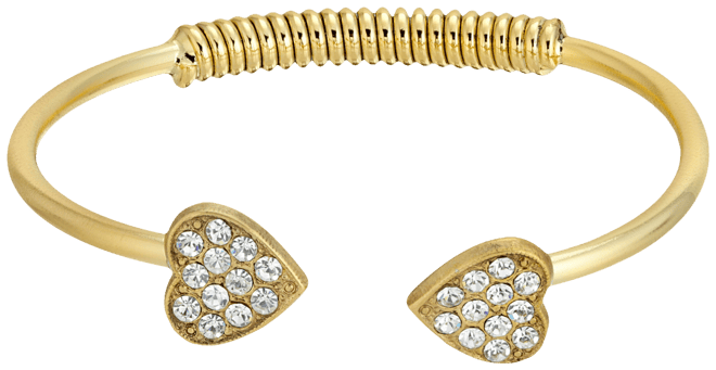 14K Gold-Dipped Pave Crystal Heart Coil Spring C-Cuff Bracelet