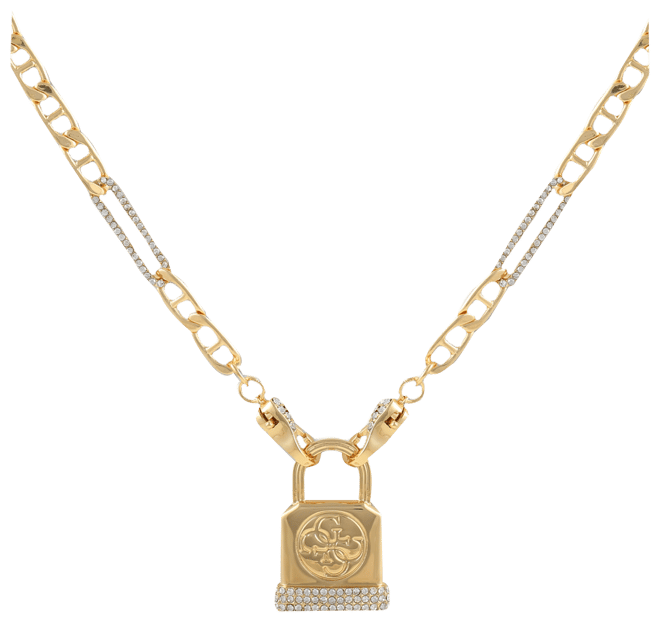 Pave Logo Padlock Pendant Necklace, 16" + 2" extender
