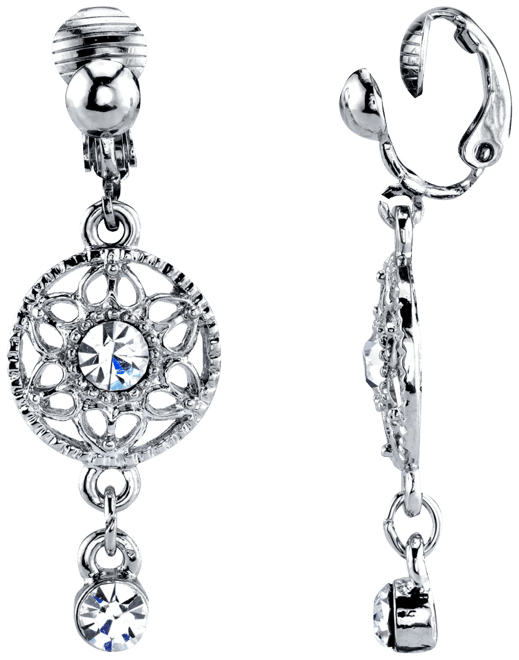 Silver Tone Crystal Drop Clip Earrings