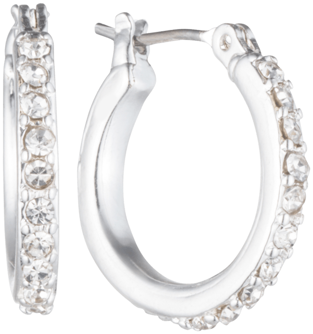 Silver-Tone Crystal Small 1/2" Hoop Earrings
