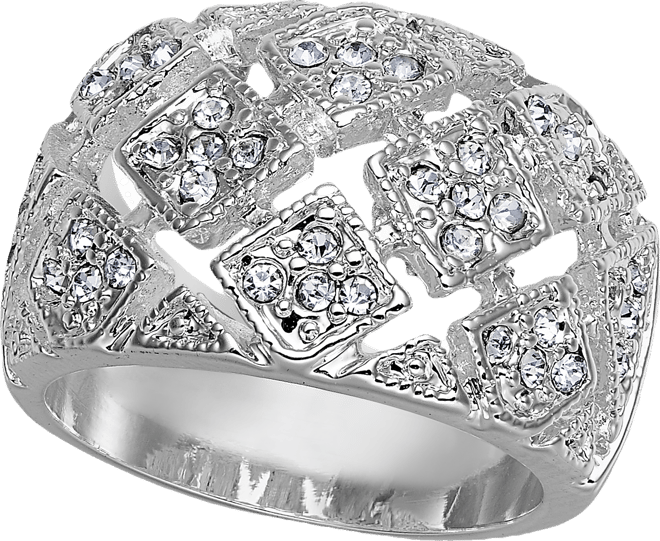 Silver Plate Crystal Mesh Wide Ring