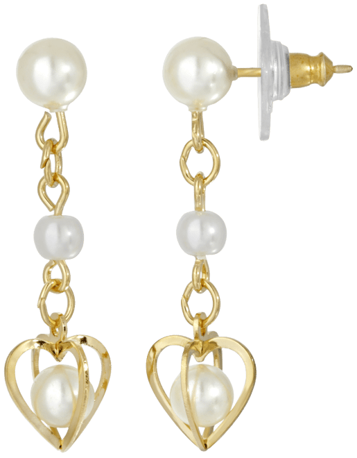 Women's 14K Gold-tone Double Imitation Pearl Drop Heart Earring
