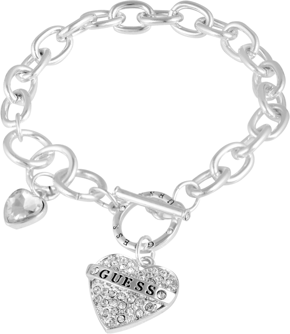 Silver-Tone Crystal Logo Heart Charm Link Bracelet