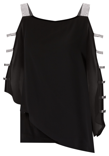 売れ筋商品|||ミスク カットソー トップス レディース Embellished Cold-Shoulder Top Black/Silver MSK Embellished Cold-Shoulder Top - Macy's