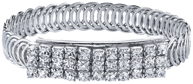 Silver-Tone Clear Crystal Rhinestone Slim Belt Bracelet