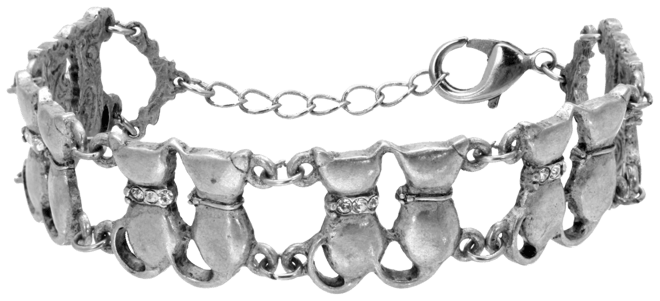 Women's Silver Tone Crystal Multi Double Cat Chain Bracelet