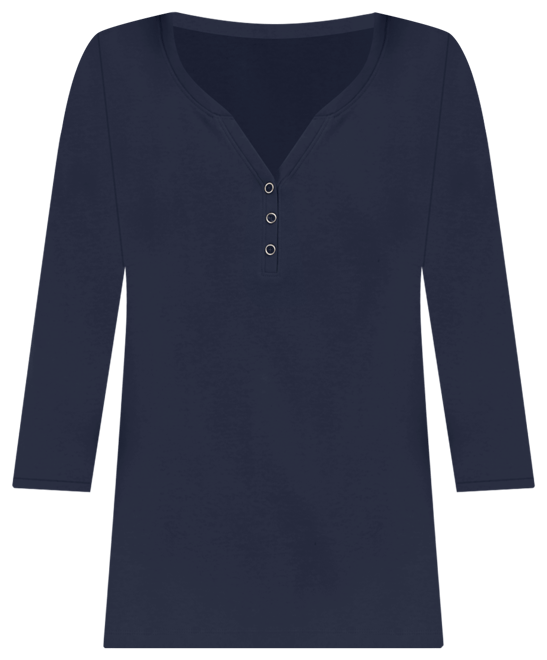 Karen Scott Petite 3/4-Sleeve Henley Shirt, Created for Macy's