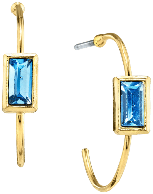 14K Gold-tone Square Crystal Open Hoop Stainless Steel Post Small Earrings
