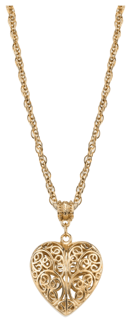 14K Gold-Dipped Filigree Heart with Crystal Accent Necklace 18"