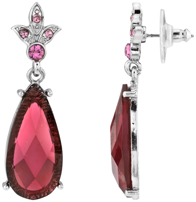 Silver-Tone Stone and Crystal Teardrop Earrings