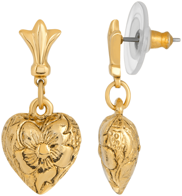 14K Gold-Dipped Textured Heart Drop Earrings