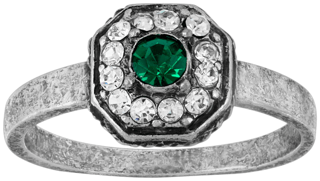 Pewter and Clear Crystal Octagonal Ring