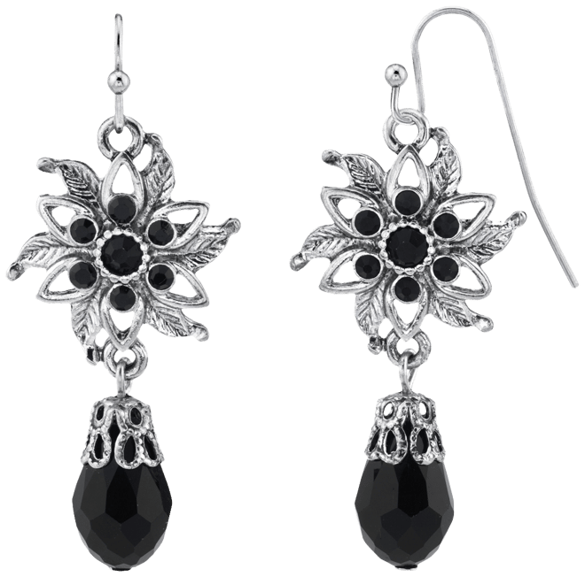 Silver-Tone Flower Drop Earrings
