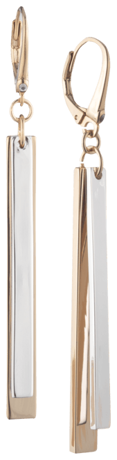 Two-Tone Pave Stick Linear Drop Earrings