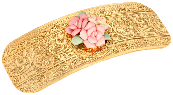 Women's Gold-Tone Large Porcelain Flower Hair Barrette