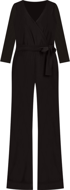 Petite 3/4 Sleeve Belted Wide Leg Jumpsuit