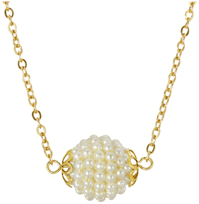 Gold-Tone Round Faux Seeded Imitation Pearl Single Ball 16" Necklace