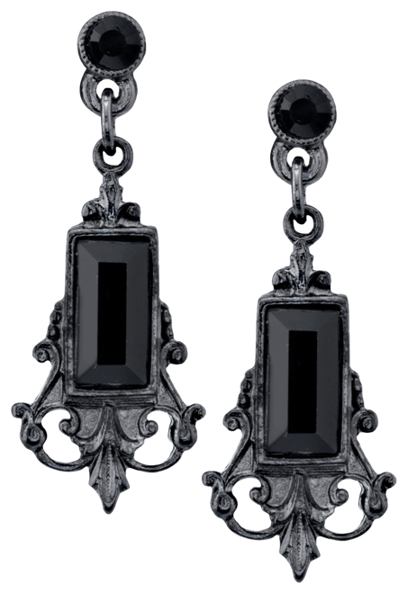 Black-Tone Black Rectangle Crystal Drop Earrings