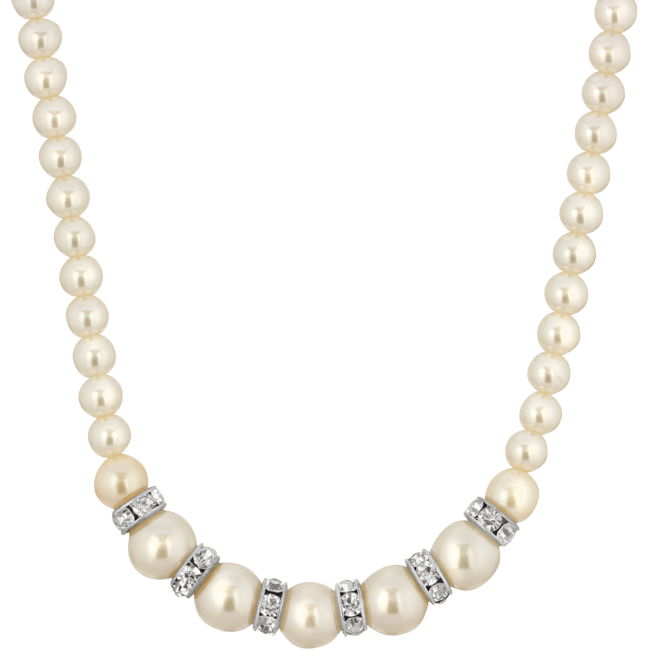 Silver-Tone White Graduated Imitation Pearl and Crystal Necklace