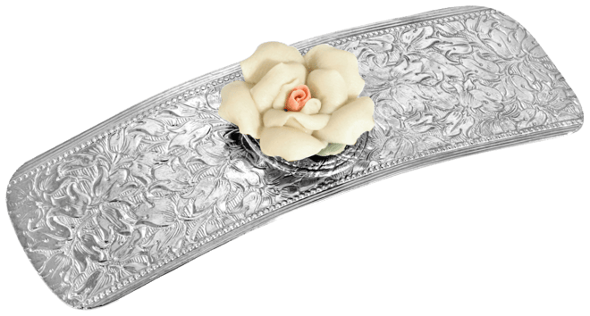 Women's Silver-Tone Porcelain Flower Hair Barrette