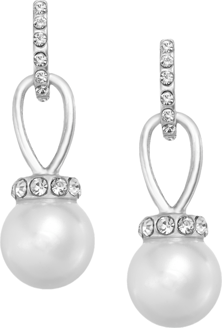 Imitation Pearl and Pave Drop Earrings, Created for Macy's