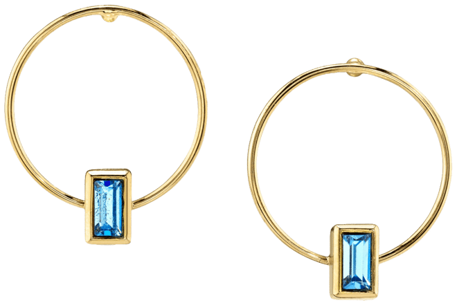 14K Gold-tone Rectangle Crystal Hoop Stainless Steel Post Small Earrings