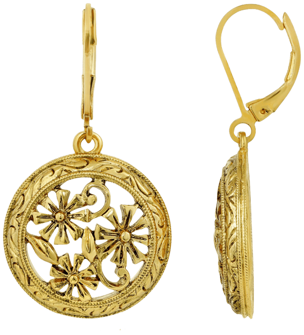 Gold-Tone Dipped Round Floral Drop Earrings