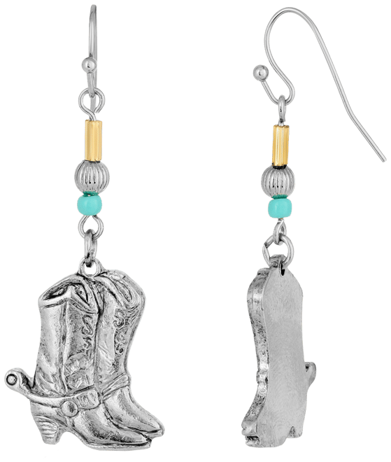 Silver-Tone and Imitation Turquoise Accent Western Boots Drop Earrings