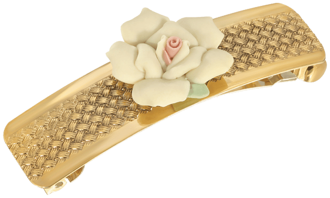 Women's Gold-Tone Small Porcelain Flower Hair Barrette