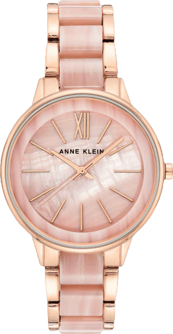 Women's Rose Gold-Tone & Pink Marble Acrylic Bracelet Watch 37mm