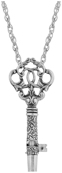Antique-like Pewter Key Whistle Pendant Necklace