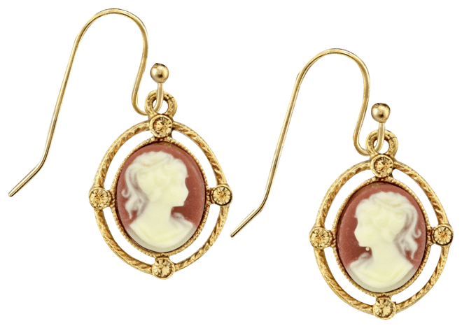 Gold-Tone Simulated Dark Orange Cameo Oval Drop Earrings