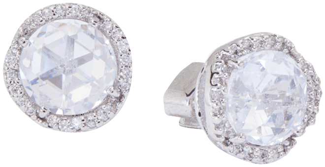 Silver-Tone Pave & Large Crystal Round Stud Earrings