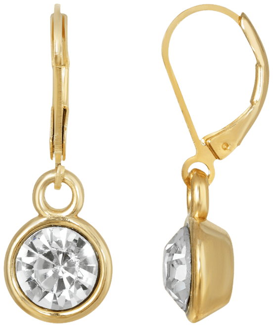 Gold-Tone Round Crystal Drop Earring