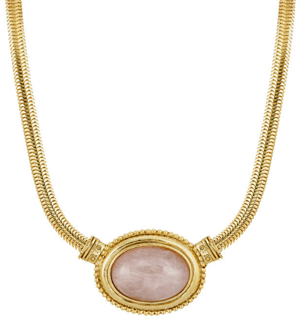 Gold-Tone Semi Precious Oval Stone Necklace
