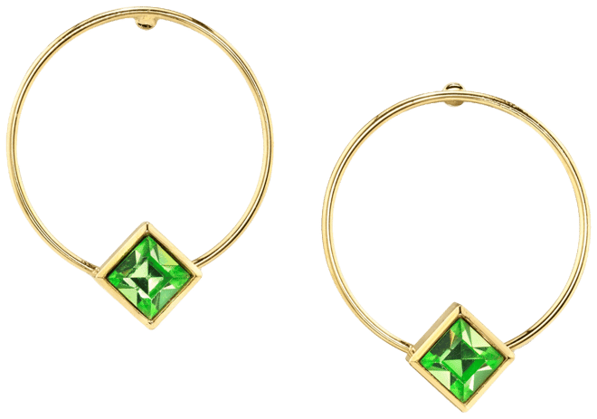 14K Gold-tone Diamond Shape Crystal Hoop Stainless Steel Post Small Earrings