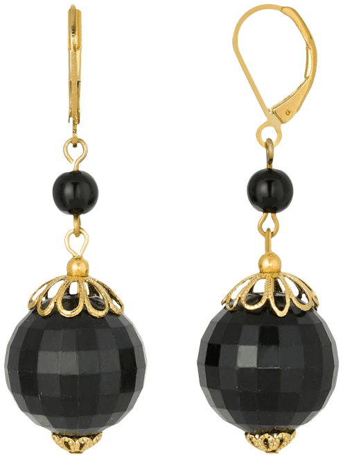 Gold-Tone Large Black Bead Earring