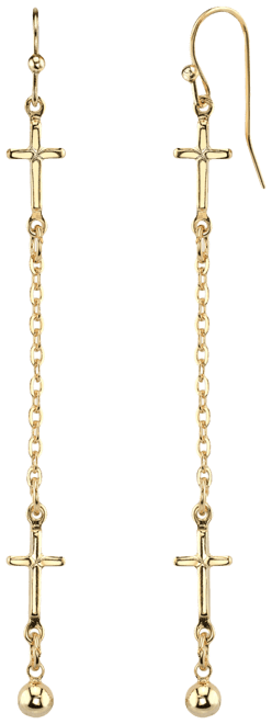 14K Gold-tone Cross Chain Linear Drop Earrings