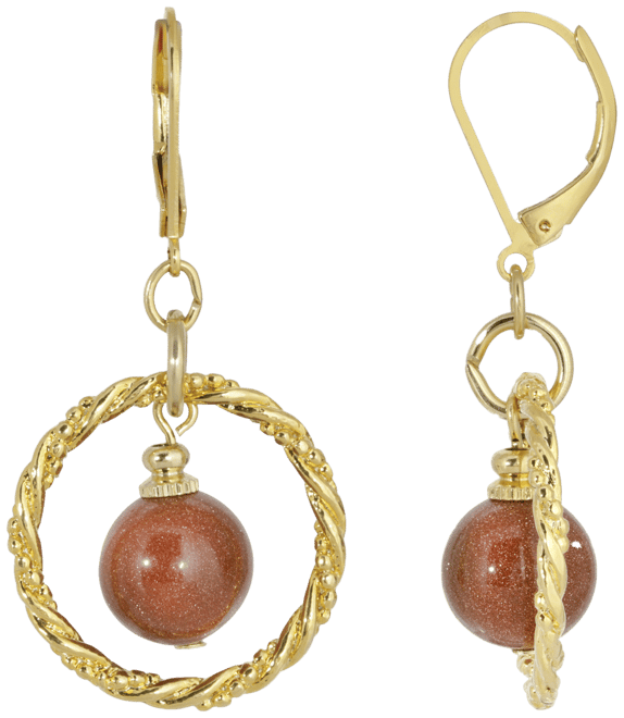Gold-Tone Genuine Stone Sandstone Round Stone Hoop Earrings