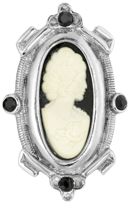 Silver-Tone Black and White Oval Cameo Pin