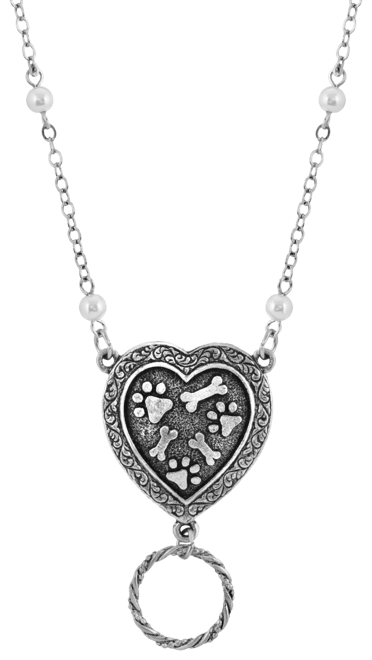 Pewter Imitation Pearl Heart Paw and Bones Eye Glass Holder